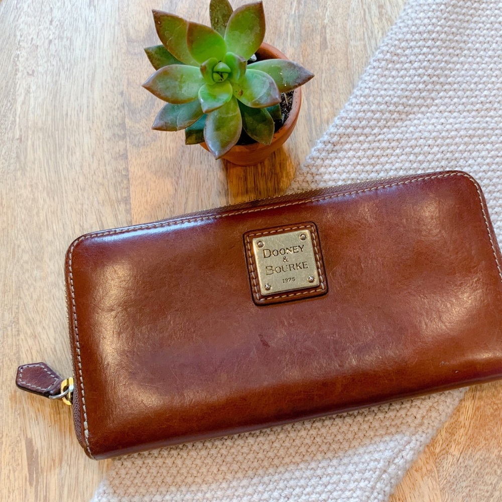 Dooney & Bourke Brown Leather Zip Around Wallet
